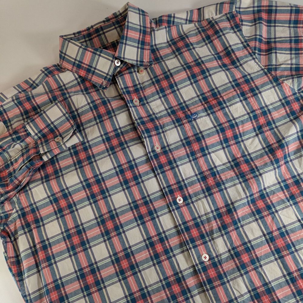 Southern Tide‎ Men's M Medium Blue Pink Plaid Button Front Shirt